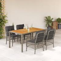 5-delige Tuinset met kussens poly rattan grijs