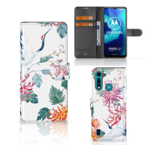 Motorola G8 Power Lite Telefoonhoesje met Pasjes Bird Flowers