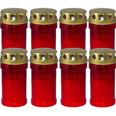 Trend Candles grafkaars - 8x - gedenklicht met deksel - rood - 7 x 14 cm - 2,5 dag - Gedenkkaars