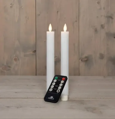 Anna&apos;s Collection LED dinerkaars flame effect ribbel 23 cm wit 2 stuks