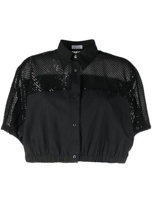 Brunello Cucinelli chemise crop à ornements en sequins - Noir