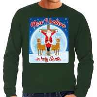 Foute Kersttrui Now i believe in holy Santa groen voor heren Foute Kersttrui Now i believe in holy Santa groen voor heren