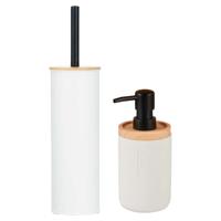 Berilo badkamer accesoires Malaga - toiletborstel/zeeppompje - wit - polyresin/rvs