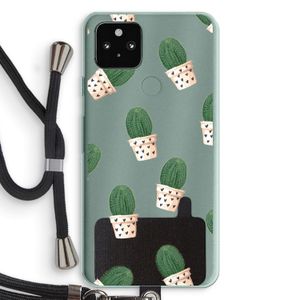 Cactusprint roze: Pixel 5a 5G Transparant Hoesje met koord