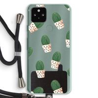 Cactusprint roze: Pixel 5a 5G Transparant Hoesje met koord