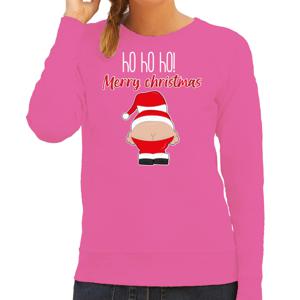 Foute Kersttrui/sweater voor dames - Kerstman - roze - Merry Christmas