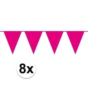 8 stuks Vlaggenlijnen/slingers XXL roze 10 meter