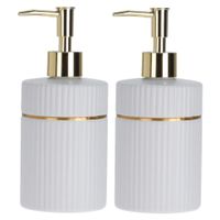 2x stuks zeeppompjes/zeepdispensers wit van keramiek 300 ml - thumbnail