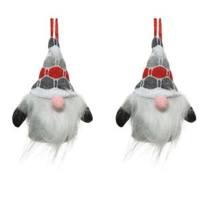 2x stuks kersthangers figuurtjes kerst gnome/kabouter/dwerg grijs 12 cm