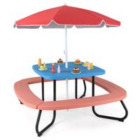 Kinderzitgroep voor Buiten Picknicktafel met Parasol & 4 Zitbanken voor Max. 8 Kinderen Tuinmeubelset voor Kinderen