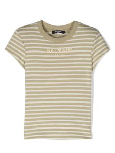 Balmain Kids t-shirt rayé à logo imprimé - Vert