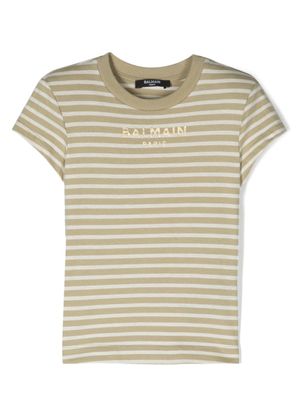 Balmain Kids t-shirt rayé à logo imprimé - Vert