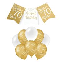 Paperdreams Luxe 70 jaar feestversiering set - Ballonnen & vlaggenlijnen - wit/goud - Feestpakketten - thumbnail