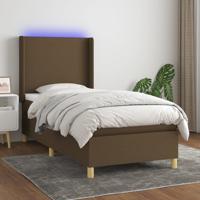 Boxspring met matras en LED stof donkerbruin 90x190 cm