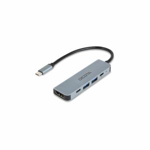 Dicota Zubehör PC USB-C (USB 3.2 Gen 2) multiport hub 5 poorten Met aluminium behuizing, Met USB-C stekker, Ultra HD-geschikt Zilver