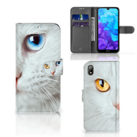 Huawei Y5 (2019) Telefoonhoesje met Pasjes Witte Kat