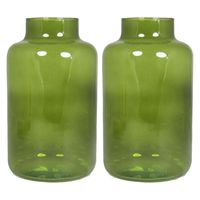 Set van 2x bloemenvazen - groen/transparant glas - H25 x D15 cm