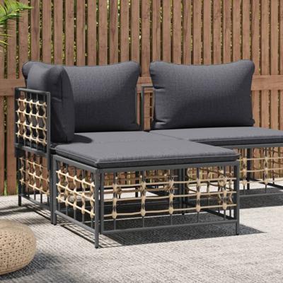 Tuinvoetenbank met donkergrijs kussen poly rattan