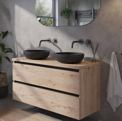 Saqu Gaia voorgemonteerd badmeubel incl. afdekblad met zwarte greeplijst 120cm naturel eiken