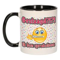 Geslaagd cadeau mok - zwart/rood - Geslaagd?!?! Sprakeloos - keramiek - ca. 300 ml