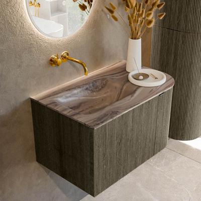 Badmeubel Mondiaz Kurve-Dlux | 75 cm | Meubelkleur Shadow | Wastafelkleur Sombra | Solid surface | Wasbak linker zijde spoelbak | Zonder kraangat(en)