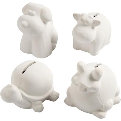 Creativ Company Dierenspaarpot, h: 7-10 cm, wit, 4 stuk/ 1 doos