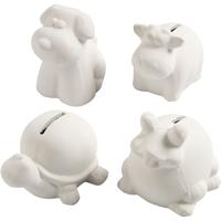 Creativ Company Dierenspaarpot, h: 7-10 cm, wit, 4 stuk/ 1 doos