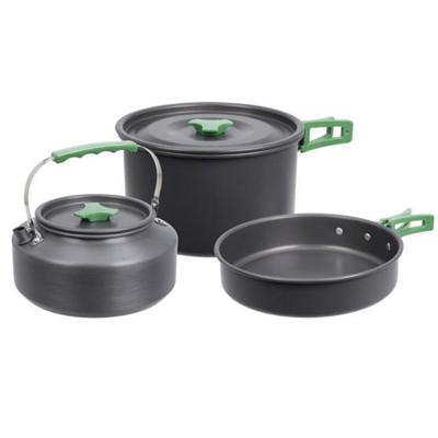 Redcliffs Outdoor Camping pannenset - 3x - aluminium/RVS - zwart/groen - kamperen