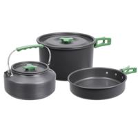 Redcliffs Outdoor Camping pannenset - 3x - aluminium/RVS - zwart/groen - kamperen