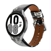 leren bandje - Bloemenprint grijs - Samsung Galaxy Watch 4 - 40mm & 44mm - thumbnail