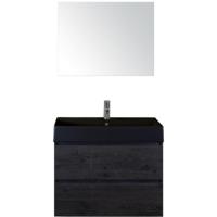 Maxx XL Badmeubelset 80 cm - Black Oak - Wastafel Kube Zwart 1 Kraangat met Spiegel