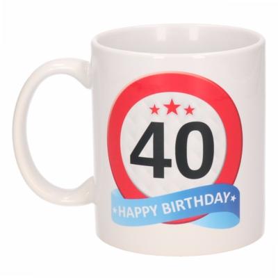 40 jaar Verjaardag koffiemok - cadeau beker - stopbord print - 300 ml - keramiek - wit
