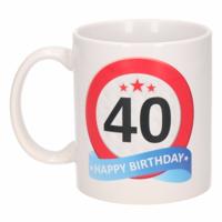 40 jaar Verjaardag koffiemok - cadeau beker - stopbord print - 300 ml - keramiek - wit