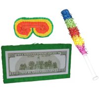 Verjaardag Pinata Dollar biljet van 50 cm set met stok en masker