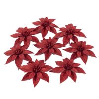Kerst decoratie bloemen - rozen - 6x - rood glitter - op ijzerdraad - 8 cm - kerststukje versiering