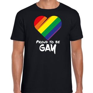 Proud to be gay pride vlag hartje / LHBT t-shirt zwart voor heren