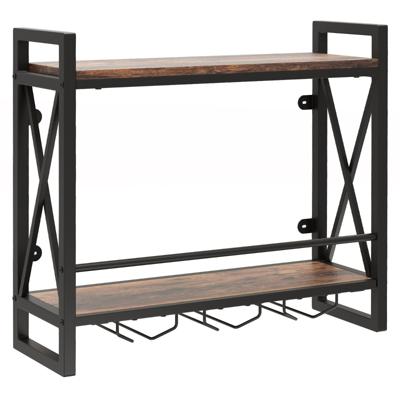 Wandgemonteerd Wijnrek Industrieel Flessenrek met 2 Legplanken 3 Glashouders Hangend wijnrek voor Thuis Bar Keuken Restaurant