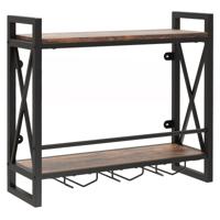 Wandgemonteerd Wijnrek Industrieel Flessenrek met 2 Legplanken 3 Glashouders Hangend wijnrek voor Thuis Bar Keuken Restaurant
