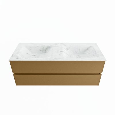 MONDIAZ VICA-DLUX 130cm badmeubel onderkast Oro 2 lades. Inbouw wastafel CLOUD dubbel zonder kraangat, kleur Opalo.