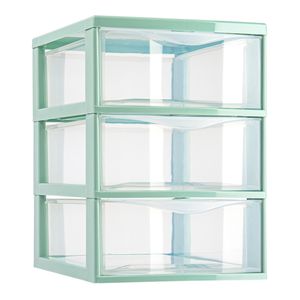 Ladeblokje/bureau organizer met 3x lades - transparant/mintgroen - L18 x B25 x H25 cm - plastic