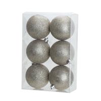 Kerstballen - 6x st - champagne - glitters - D8 cm - kunststof - kerstversiering