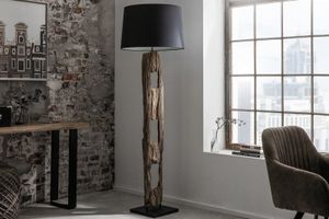 Massieve vloerlamp BARRACUDA 177cm natuurlijk ijzerhout katoenen kap zwarte boomstam - 41043