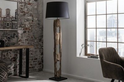 Massieve vloerlamp BARRACUDA 177cm natuurlijk ijzerhout katoenen kap zwarte boomstam - 41043