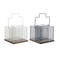 Bestekmand DKD Home Decor Blauw Wit Metaal Rubberwood 18 x 18 x 15 cm (2 Stuks)
