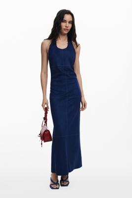 Suède jurk met open rug - BLUE - L