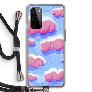 Roze wolken met vogels: OnePlus 9 Pro Transparant Hoesje met koord