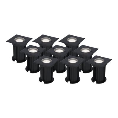 HOFTRONIC™ 9x Ramsay dimbare LED grondspot - Vierkant - Zwart - 6000K daglicht wit - 5 Watt - IP67 straal waterdicht - 3 jaar garantie