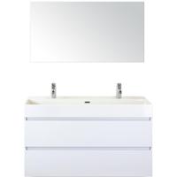 Maxx XL Badmeubelset 120 cm - Wit Hoogglans - Wastafel Kube Enkel 2 Kraangaten met Spiegel