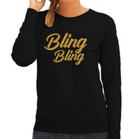 Glitter en Glamour feest sweater dames - bling bling goud - zwart - feestkleding/trui