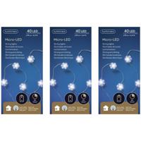 Sneeuwvlokken lichtsnoer - 3x - wit - 40 led lampjes - timer - batterij 195 cm - sneeuw verlichting